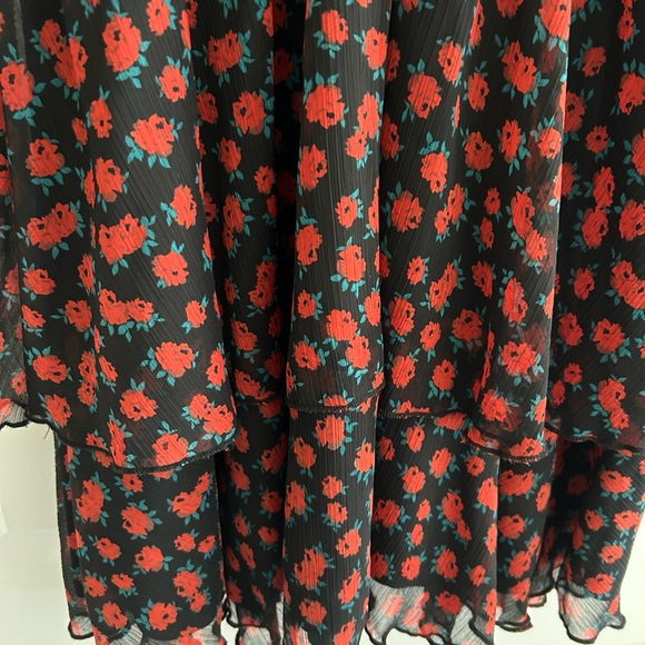 Zara Floral Long Sleeve Dress Red Black Size M - Picture 5 of 14
